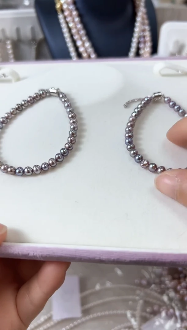 【闪购商品】淡水珍珠手链银S925镶嵌4-5mm无核紫珠磁吸手链