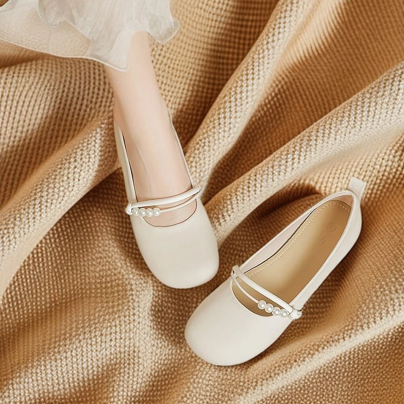 软底一脚蹬浅口夏天玛丽珍学生珍珠春季豆豆鞋2024软皮圆头夏季