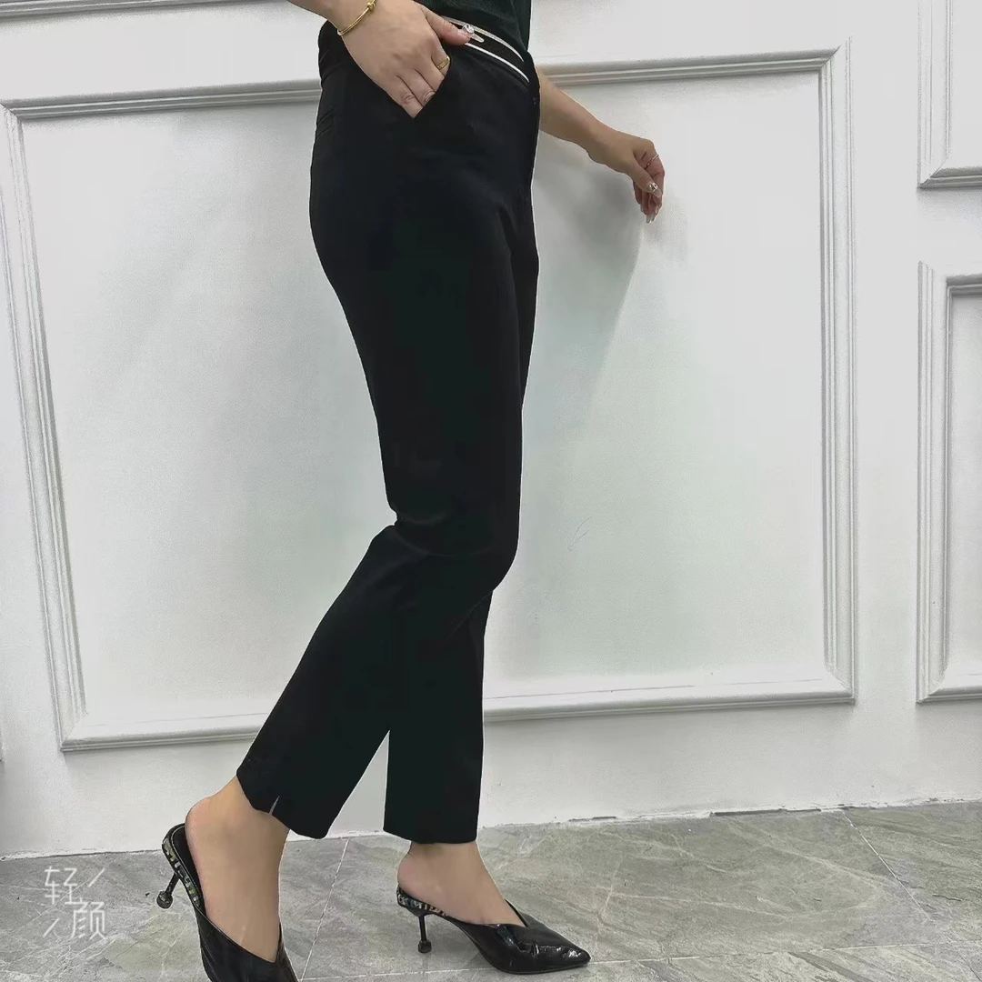 2130#罗马棉九分烟管裤