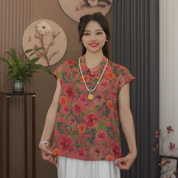 柒玥原创【疏影】2025女装时尚经典严选新中式盘扣国风落肩上衣