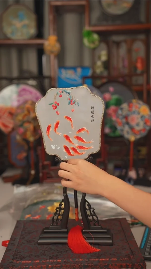 扇子团扇 绣花双面非遗