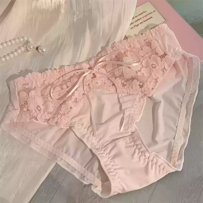 薄雾玫瑰~女生性感内裤甜美少女感2025新款纯欲镂空蕾丝三角裤女