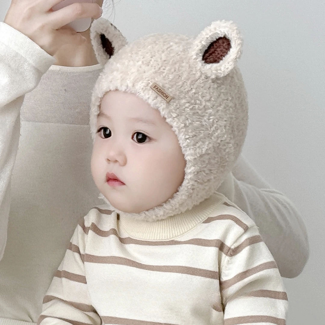 婴儿帽子秋冬季男宝宝珊瑚绒帽保暖护耳幼儿毛线帽加厚女童包头帽