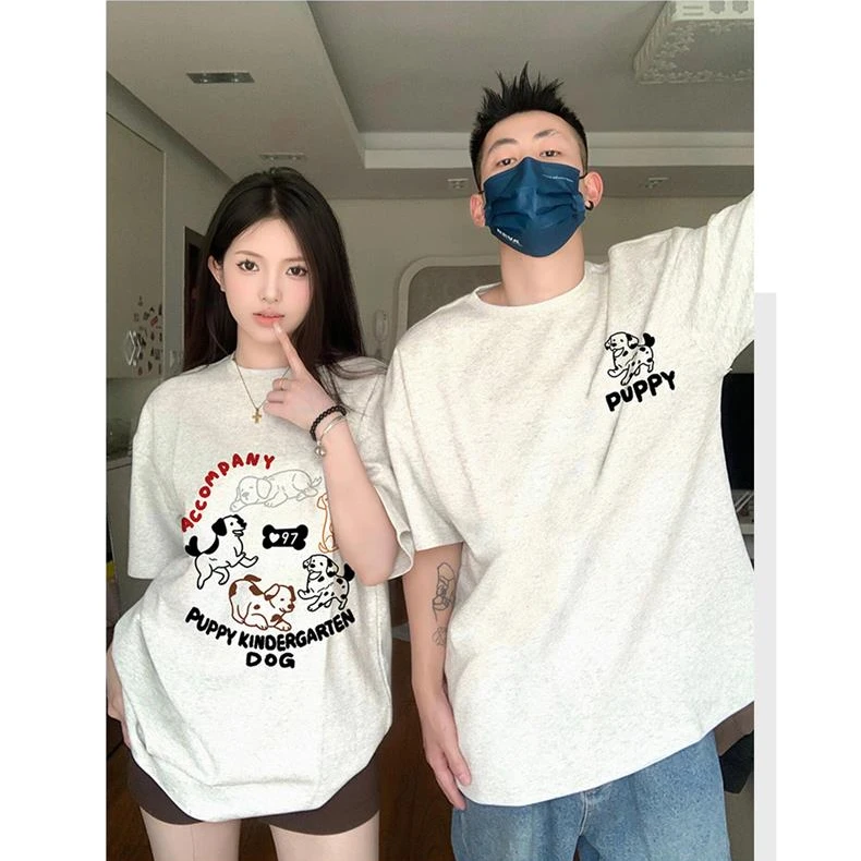 大码百搭情侣装大码设计高级感半袖2025新款夏季纯棉女装潮牌短袖