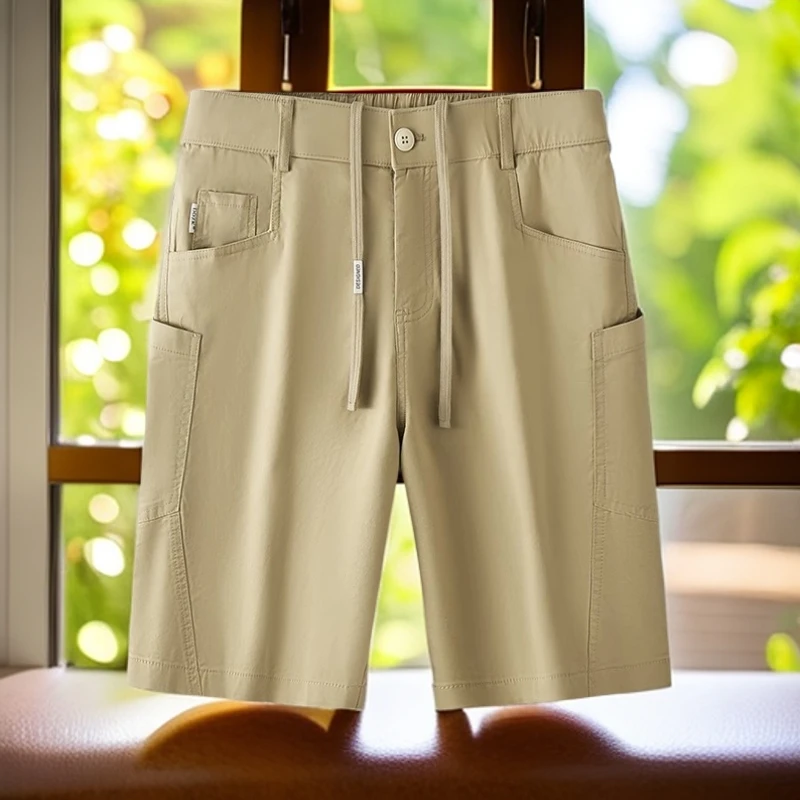 娜罗普西复古水洗棉抽绳设计运动五分短裤男士夏季薄款休闲中裤子