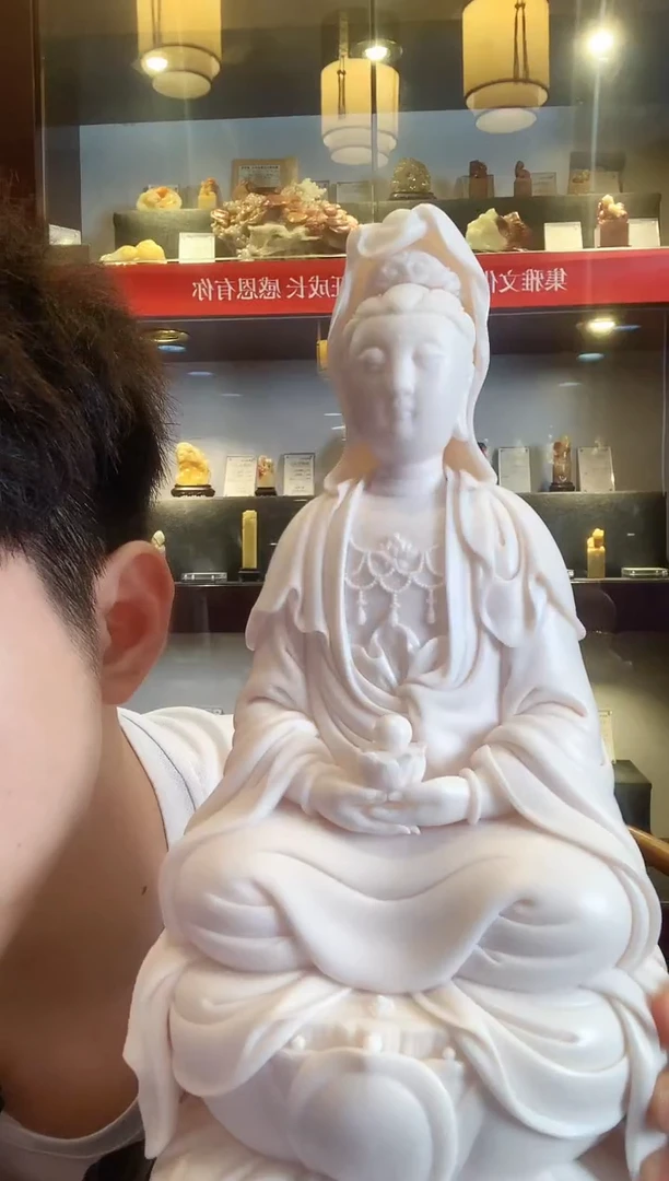 德化白瓷陈进宝老师的坐古莲观音高度29