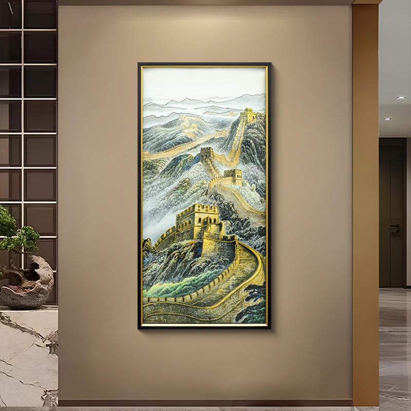 新中式入户玄关立体装饰画走廊大气办公室竖版挂画万里长城80160