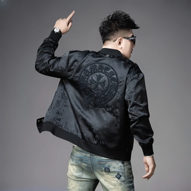 秋装潮牌提花刺绣夹克男士2025新款高端春秋季时尚棒球服男装外套
