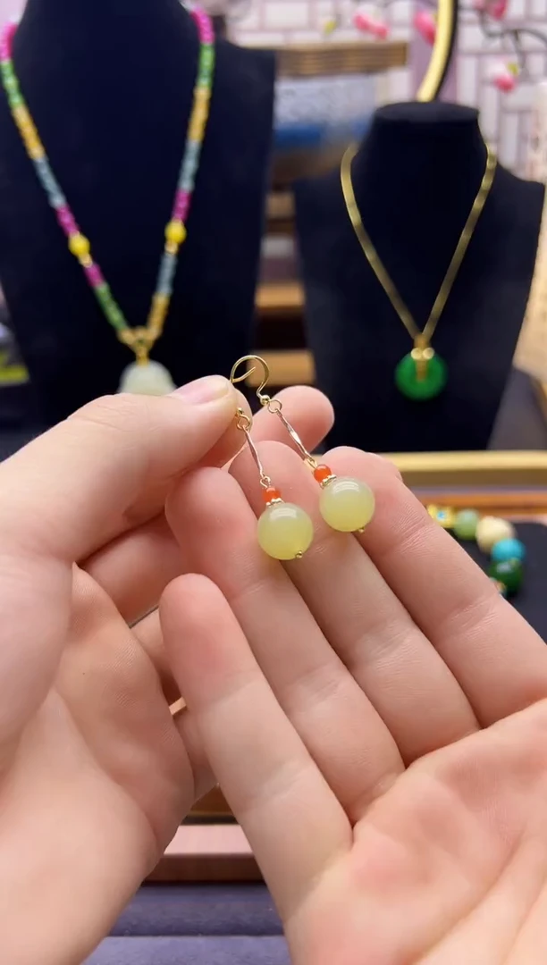 【闪购商品】和田玉耳饰14K金镶嵌E241