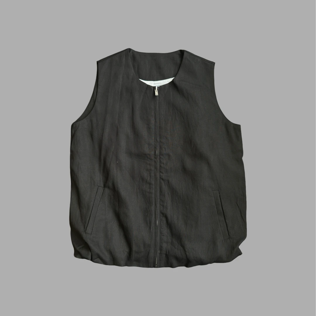 夏季常规款纯色拉链圆领马甲百搭复古L5703