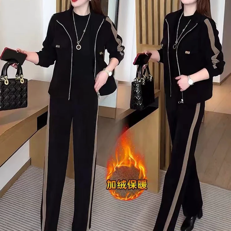 哥弟阿玛施正品冬季新款加绒加厚女士保暖休闲时尚套装气质洋气减