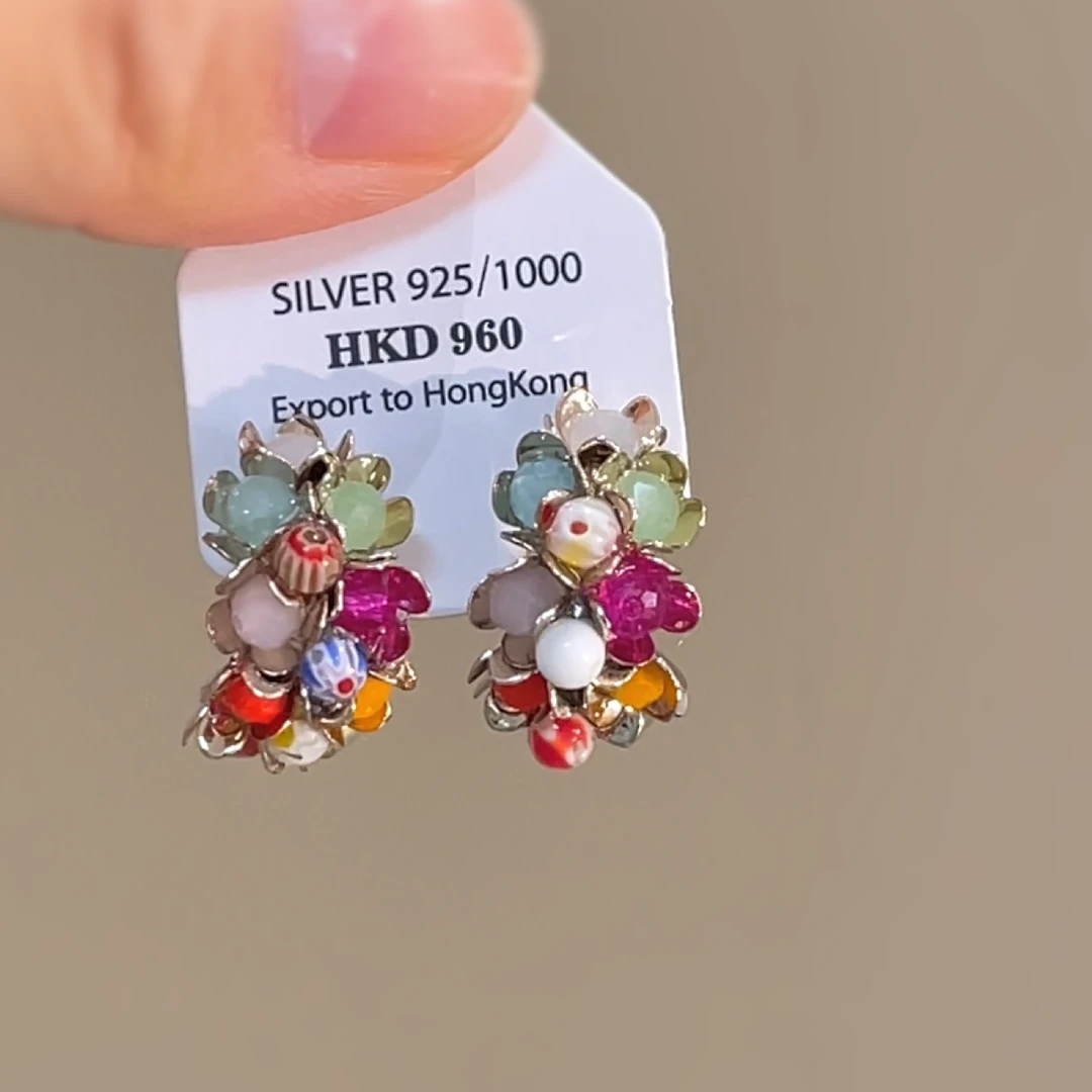 合金耳饰 微醺 银针彩色森系每只有些许不同insＣ形耳钉
