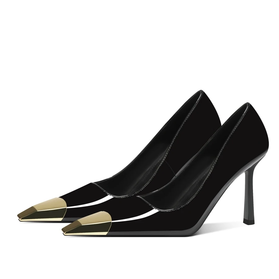 【Jen·简】金属铁头单鞋方头黑色高跟鞋豹纹高跟鞋细跟性感rose