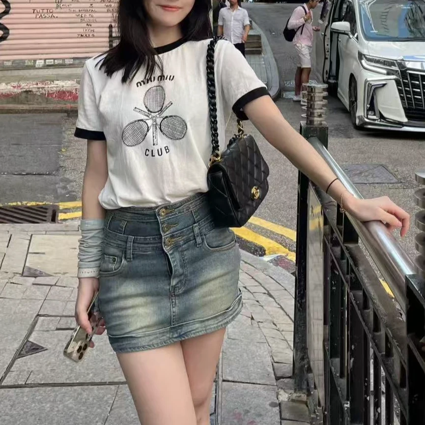 99新 MIU MIU/缪缪 miumiu 缪缪 白色网球字母T恤 S码