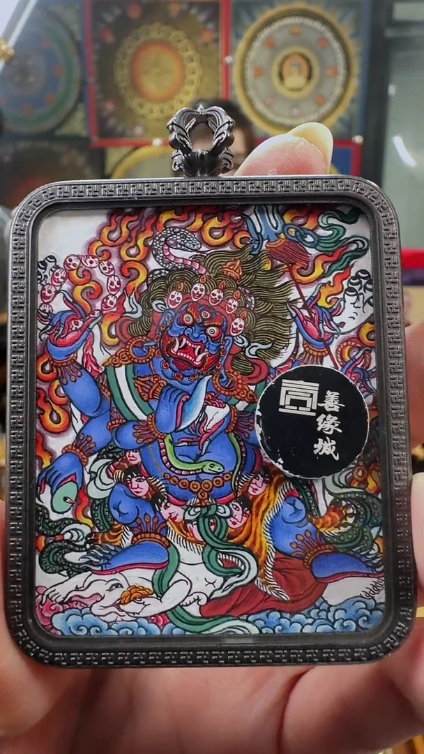 吊坠壹善缘城手绘唐卡大黑天