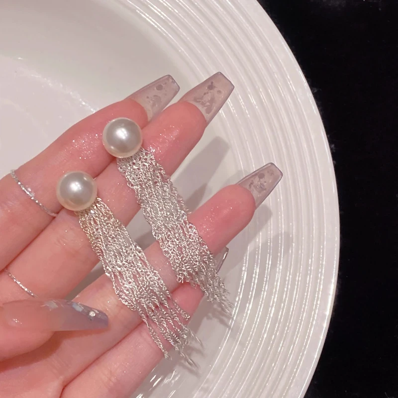 铜合金仿珍珠耳饰 【花家粉丝专属】时尚百搭轻奢简约珠珠流苏耳钉