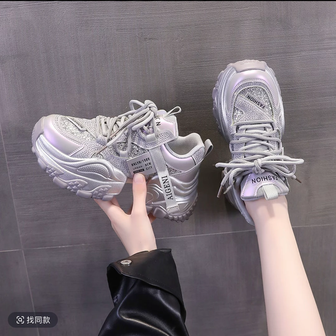 【低帮-现货】网红爆款时尚亮片老爹鞋女厚底2025秋季百搭运动
