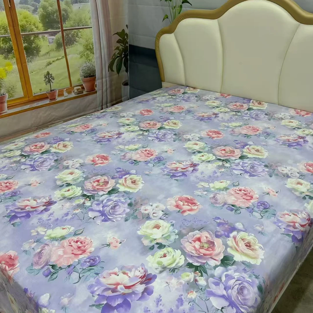 【精工印花单人被套】加厚棉牛奶绒秋冬保暖款加绒被套-紫牡丹