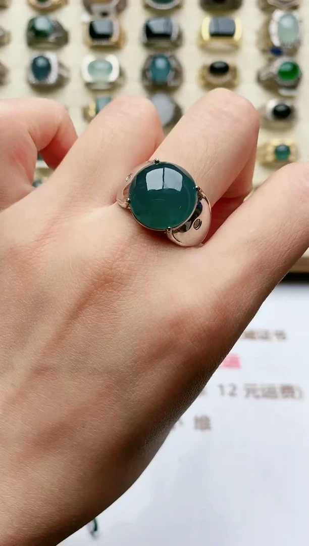 翡翠戒指银S925镶嵌天然翡翠男戒