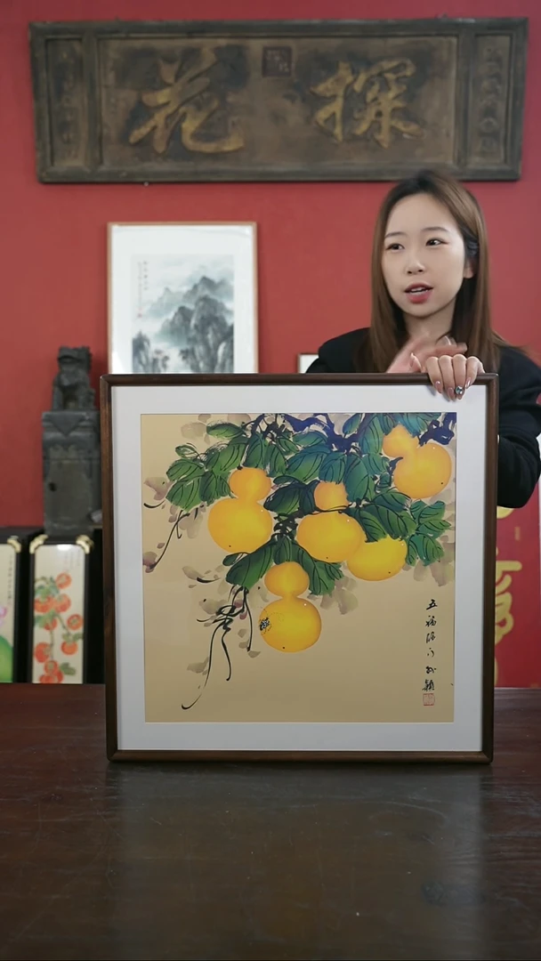 【闪购商品】书法手绘50*50-A603五福临门-胡桃