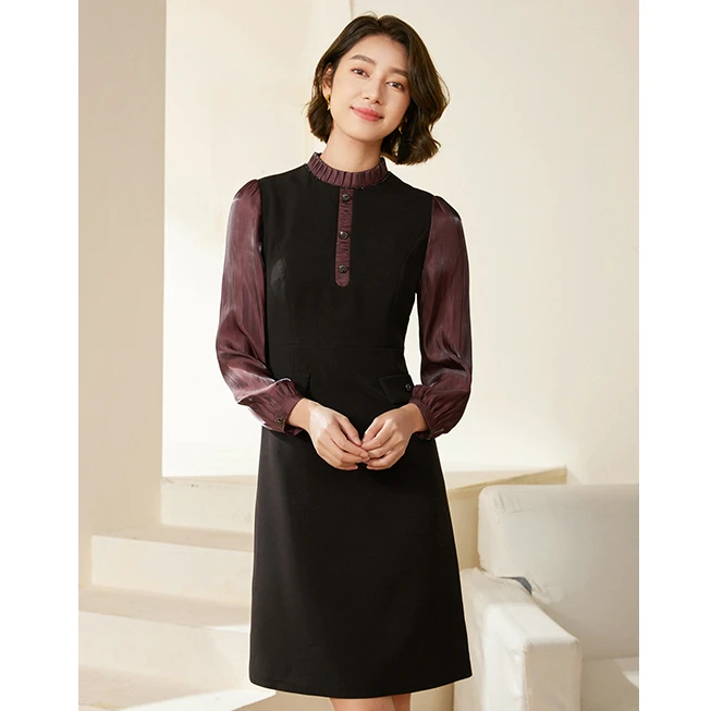 Gowani/乔万尼连衣裙长袖2025早秋法式撞色设计小香风EM3E412501