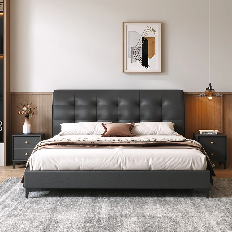 轻奢接触面真皮床现代简约双人床主卧1.8米北欧皮艺床婚床软包床