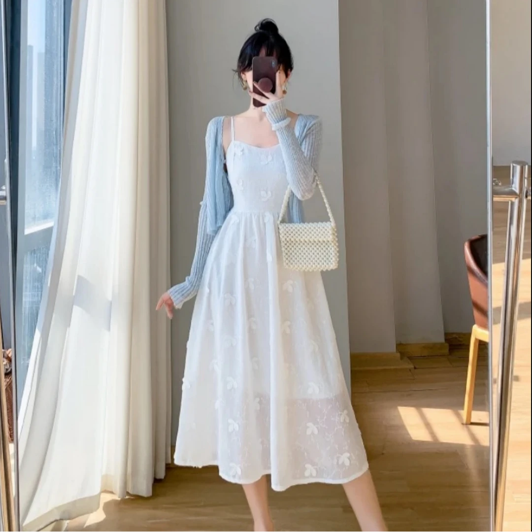 甜美小清新提花吊带裙女2025夏新款法式温柔气质收腰显瘦连衣裙