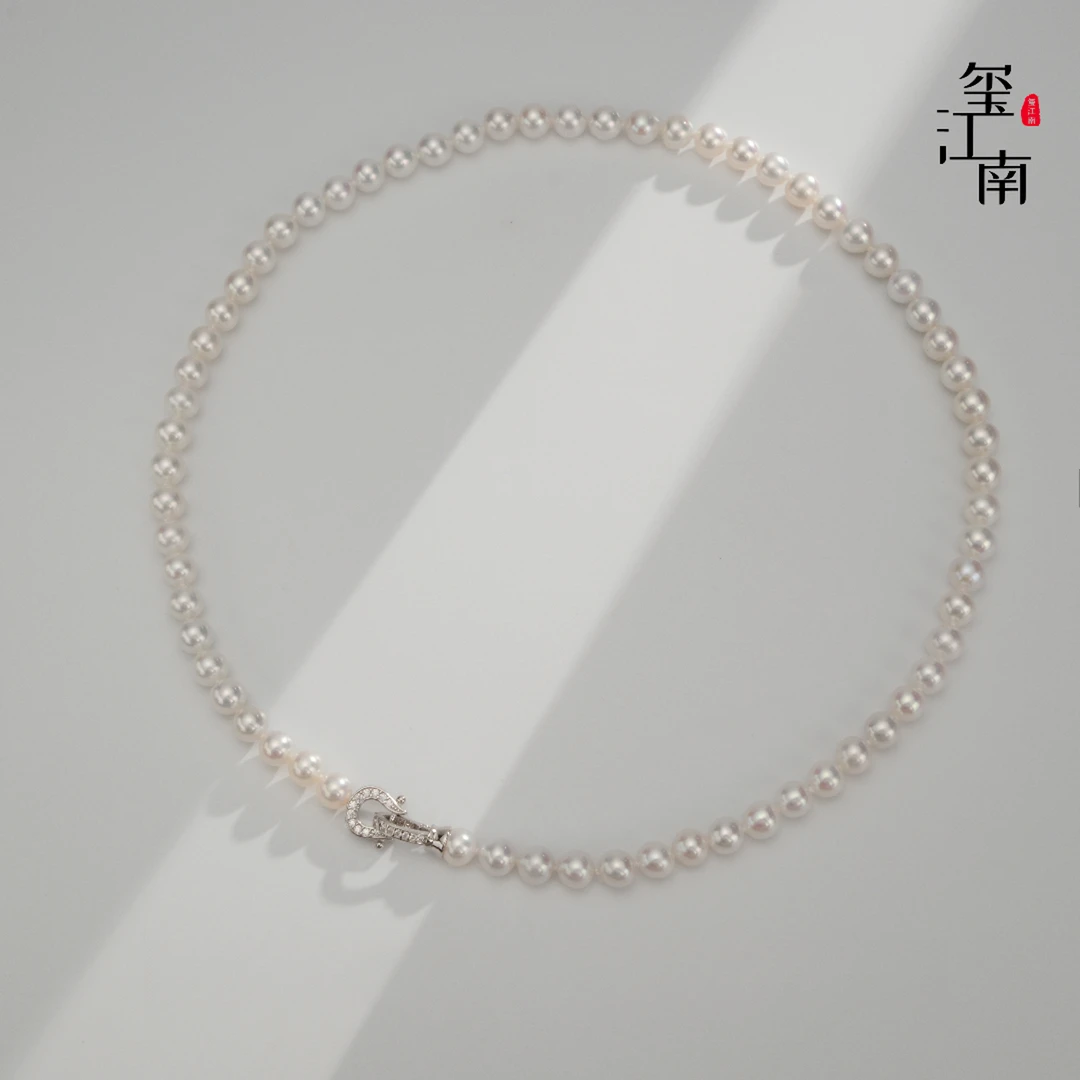 猪猪专属小马蹄｜淡水AK珍珠极光项链925银颈链妈妈链6～7mm FX0251