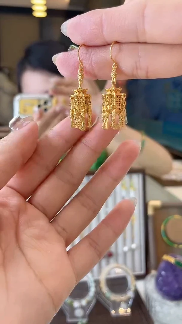 铜合金无925银金闪闪亭台楼阁耳钩