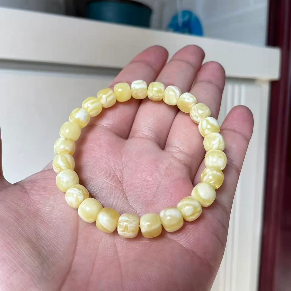 瓷妖白俄料白花老型蜜蜡手串8.8mm原矿全品抖音质检发货百搭时尚