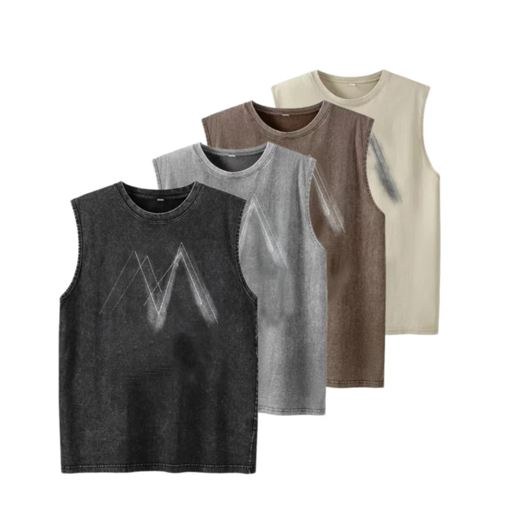 09《做旧水洗无袖》美式朝流简约百搭优质纯棉圆领无袖--虚线MM