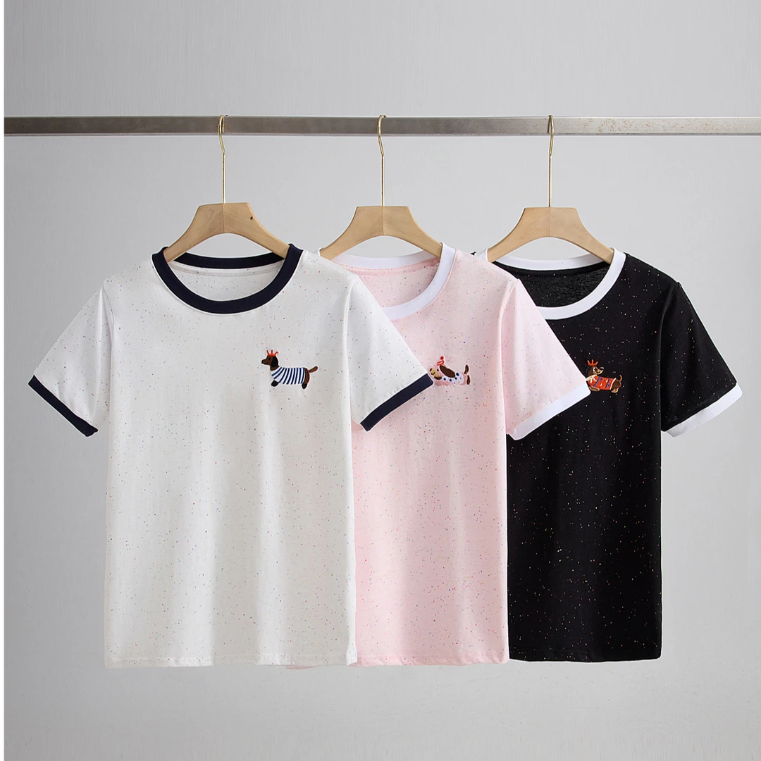 17家原创小狗彩点休闲T恤半袖圆领韩版百搭洋气运动宽松透气清凉
