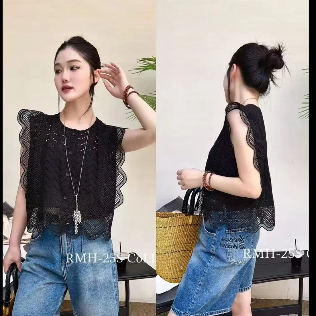 QL-818夏季新款女韩版洋气减龄镂空无袖上衣