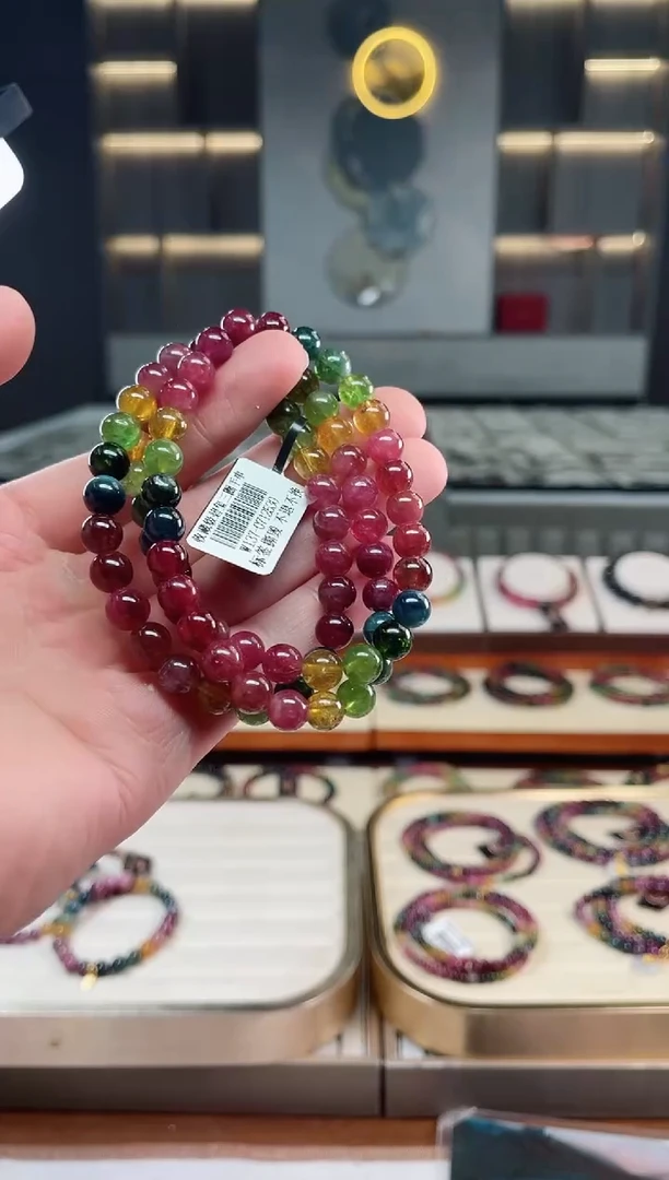 未镶嵌冰透体老矿碧玺彩虹三圈手串7mm+碧玺多样性发一条xion