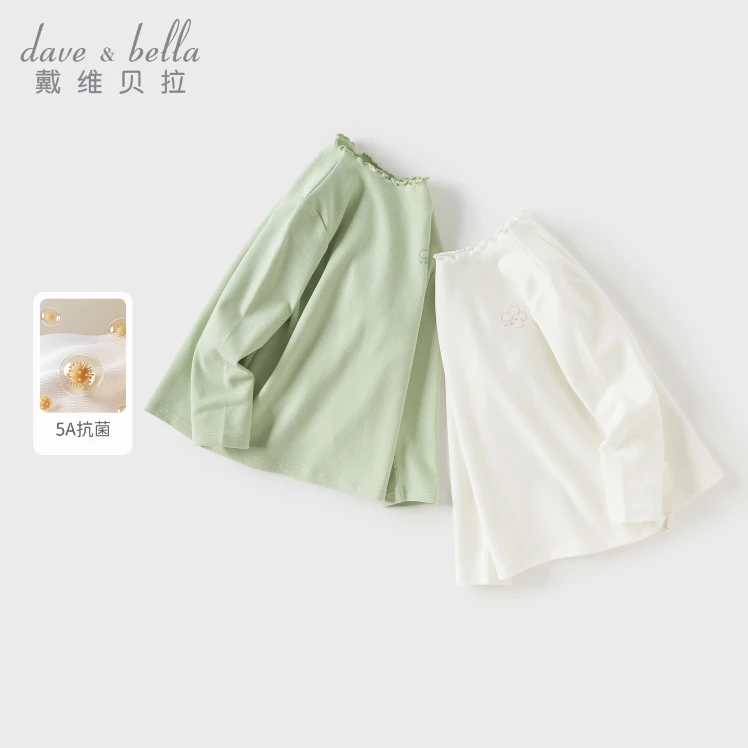 戴维贝拉儿童长袖T恤秋装女宝宝休闲抗菌防螨磨毛打底衫DB3252642