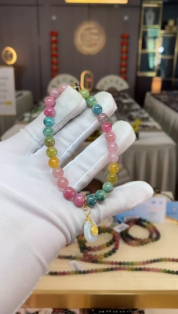 未镶嵌老矿碧玺彩虹单圈手串7mm+碧玺xion多样性发一条