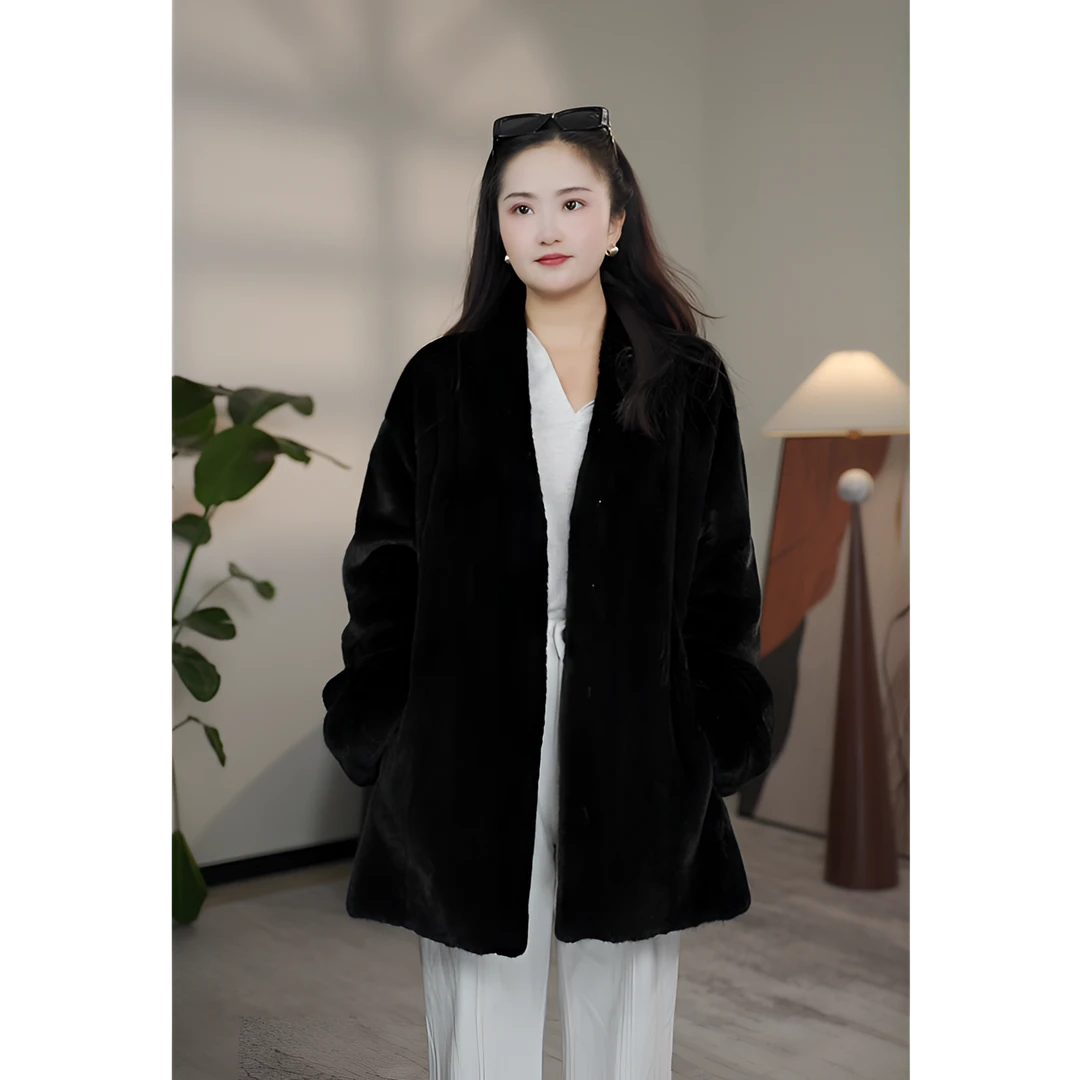 【SK推荐】T-12 V领75冬季百搭女士母貂水貂外套上衣皮草外套女