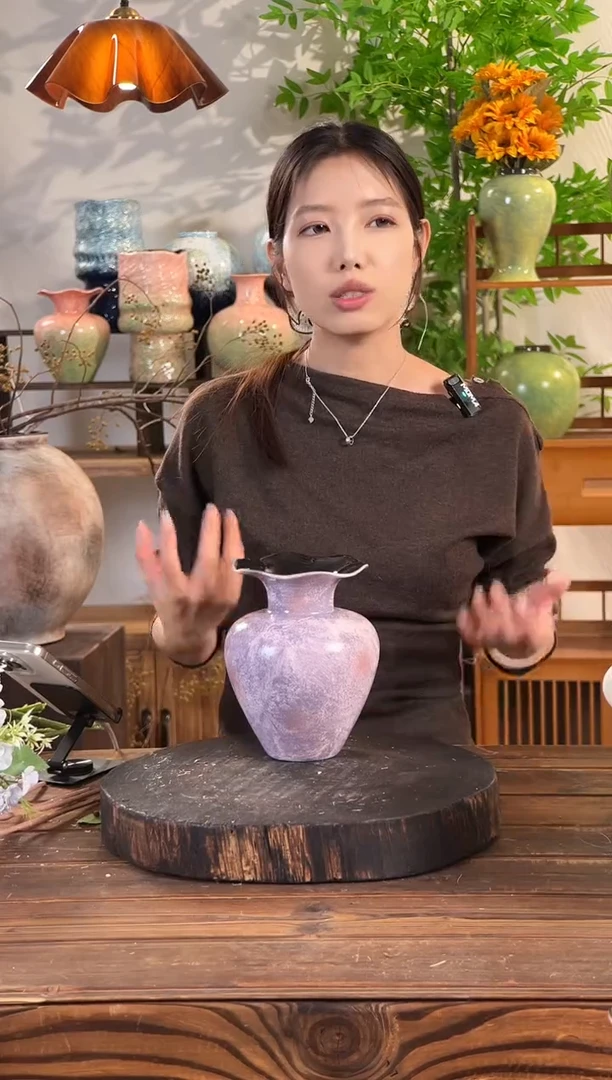 【紫梦星河-小号花瓣瓶】紫粉色无孔陶瓷花瓶干花鲜花客厅插花摆件