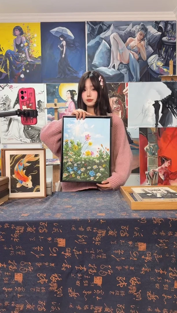 丙烯画彼*花小雏菊花海丙烯画y