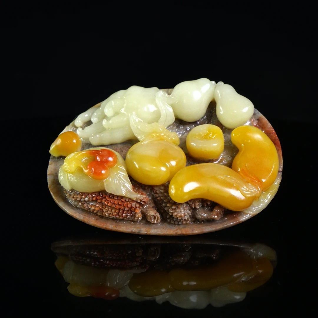 Lot.7.三彩结晶芙蓉一盘秋摆件200克9.5x6.8x2.5cm，1MR