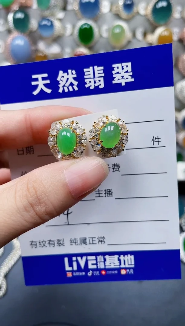 银S925镶嵌翡翠耳饰634