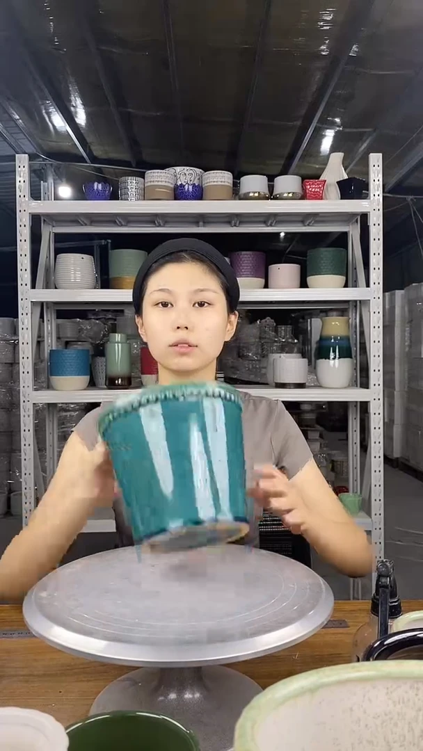 默认打孔陶瓷花盆宽高16.5-14.5