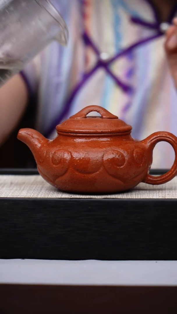 茶壶紫砂老朱泥仿古如意