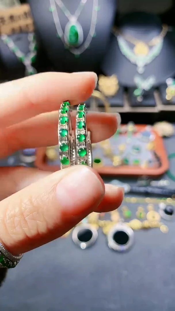 【闪购商品】翡翠耳饰银S925镶嵌耳环