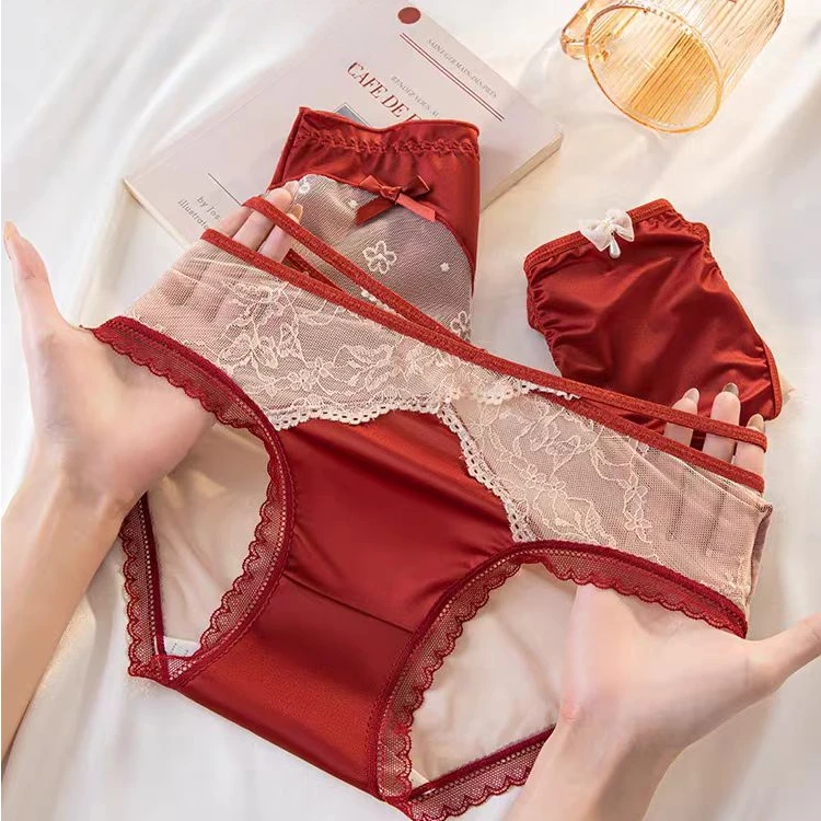 【蕾丝礼盒】【新年本命年结婚】女士内裤红色蕾丝性感结婚纯欲网纱