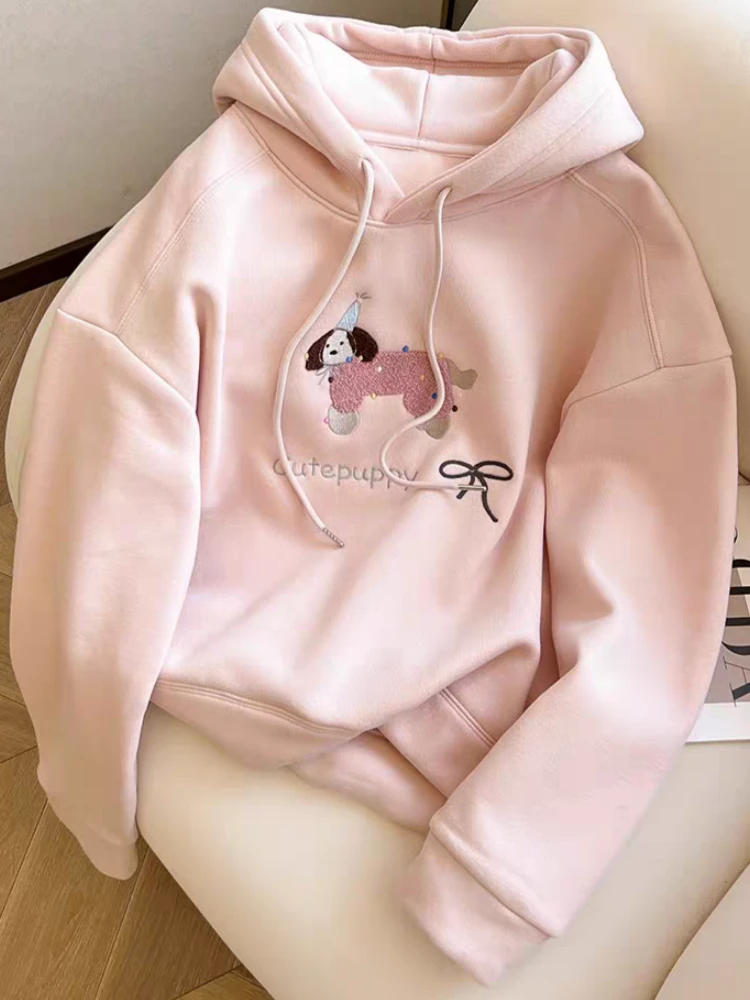 【济州岛】小狗刺绣提花 加绒连帽卫衣1872