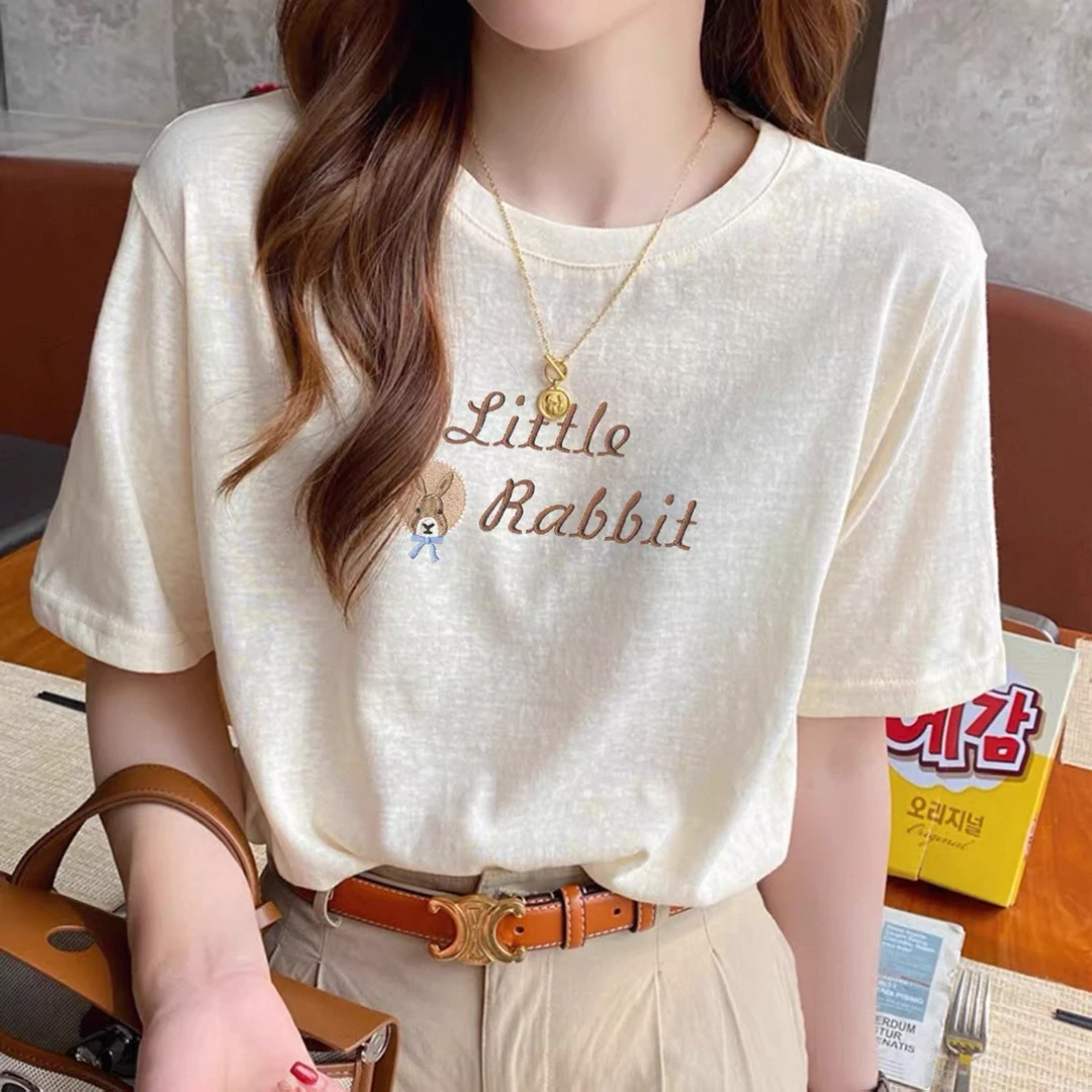 雪花棉短袖t恤女士夏季新款韩版宽松大码胖mm洋气减龄圆领上衣潮