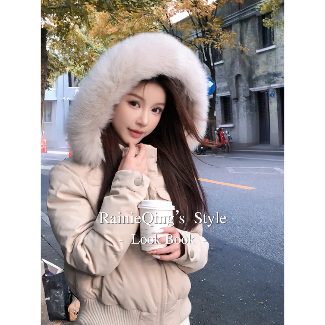RainieQing【芬兰雪季】白鹅绒真狐狸毛可脱卸毛领羽绒服百搭女冬
