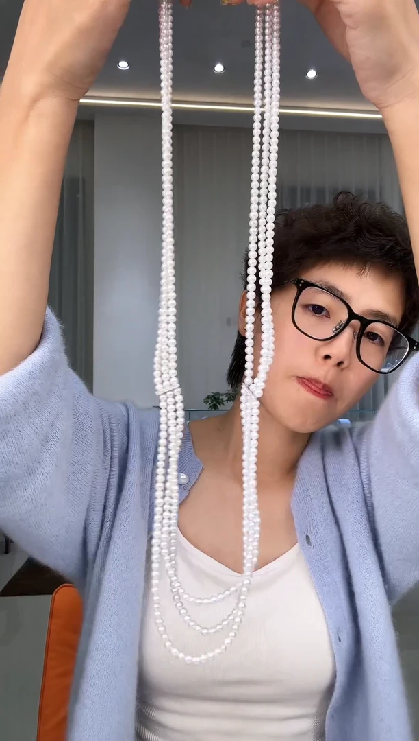 毛衣链银S925镶嵌淡水珍珠银款淡水爱迪生珍珠毛衣链
