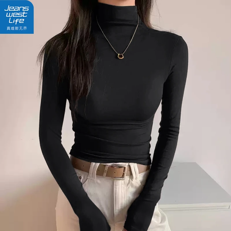 真维斯无界女半高领薄绒打底衫冬季内搭神器紧身显瘦洋气叠穿上衣